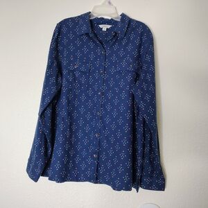 Croft & Barrow Women’s XXL Blue Floral Button Up Shirt Cotton Rayon